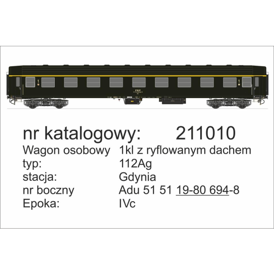 Robo 211010 , wagon osobowy 112Ag 1kl, ryflowany dach, Gdynia , Skala H0